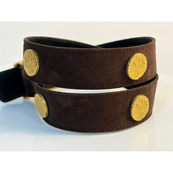Rare Escada 90’s Brown Suede Belt Gold Maple Leaves Size M US 29-30 main image 4